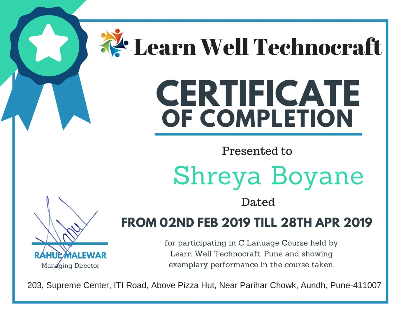 C Language Course, Learn Well Technocraft, Pune