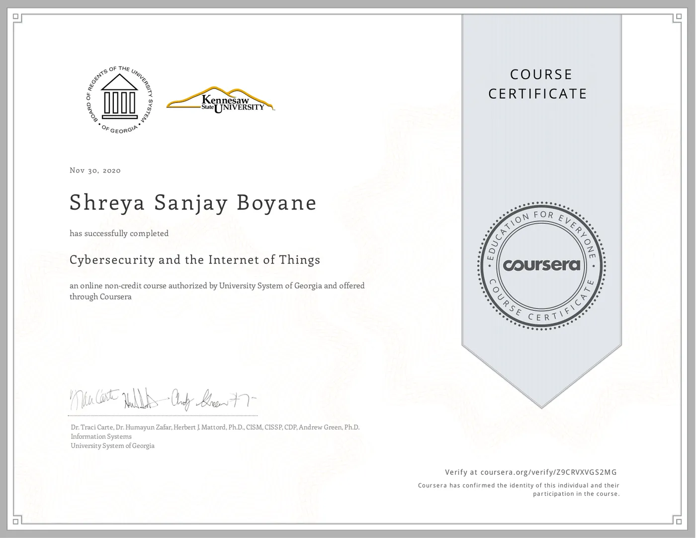 Cybersecurity and the Internet of Things, University System of Georgia (Kennesaw State) on Coursera