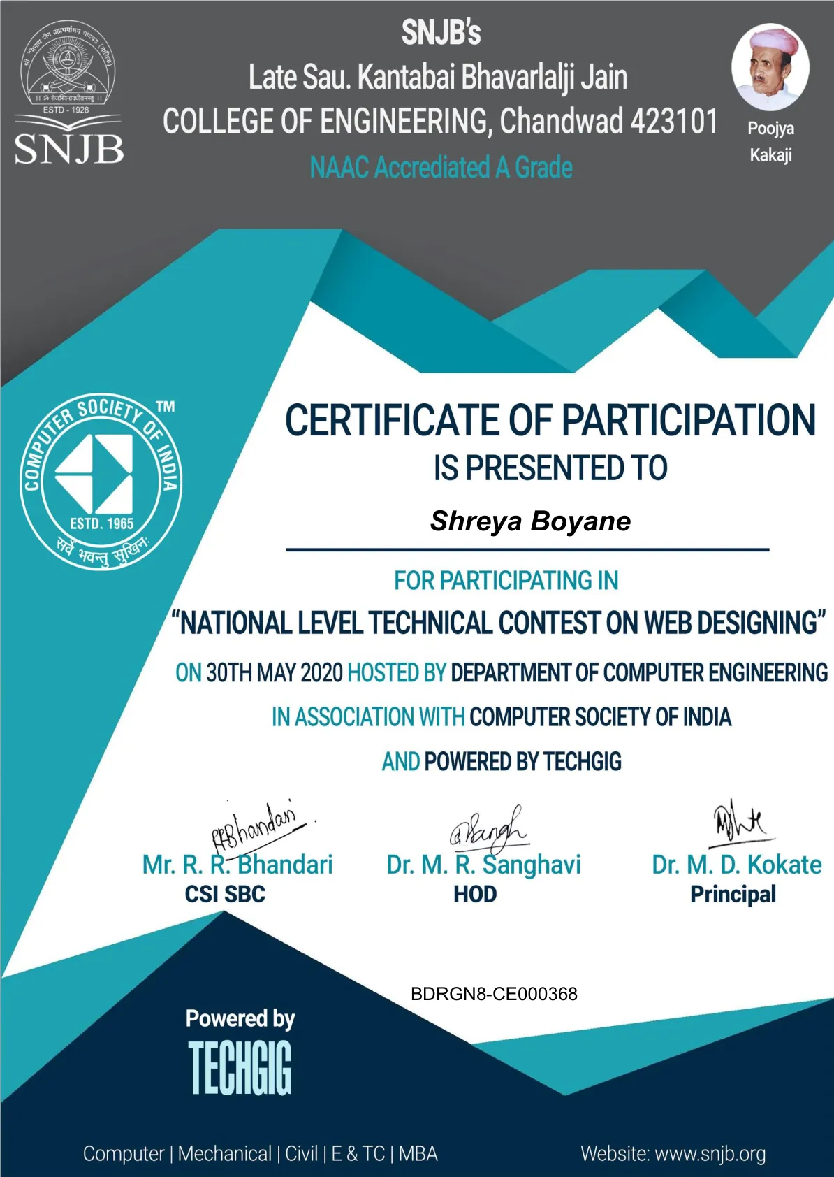 National Level Technical Contest on Web Design, Computer Society of India x TechGig